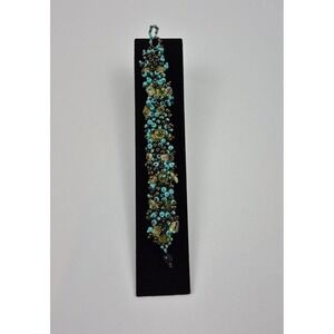 VTG Boho Bracelet Multicolor Teal Amber Gold Seed Beads Chunky 3-Loop Closure